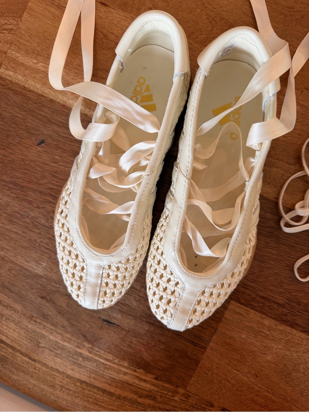 Adidas taekwondo Cream Woven leather Ballet Flats with Ribbon Laces